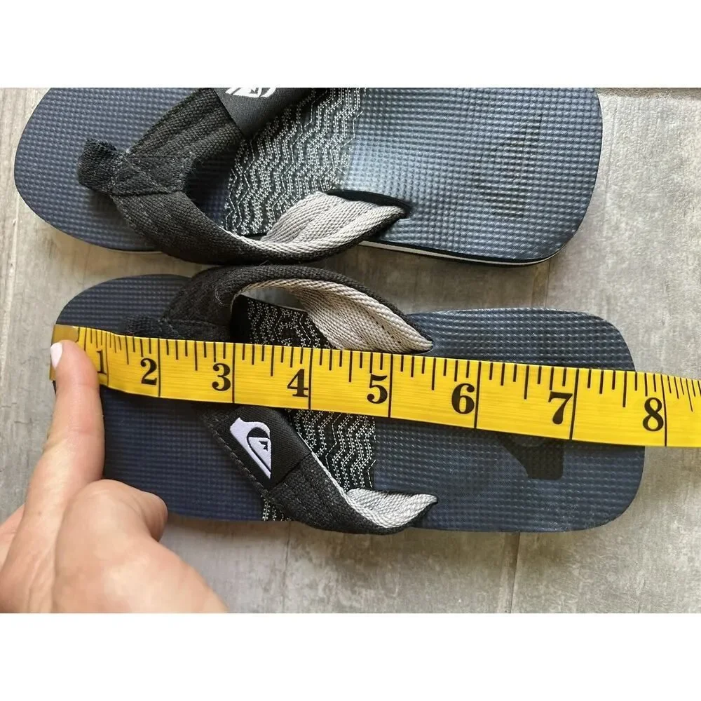 Quiksilver Flip Flops Black Navy Little Kids Boys Youth Sandals Beach Canvas 12
